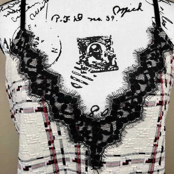 Zara Cream top women texture sleeveless black lace blouse size L bohemian boho - Picture 4 of 15